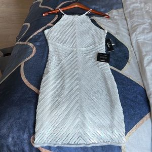 Lulus Iridescent sequin white halter mini dress, tags still on!